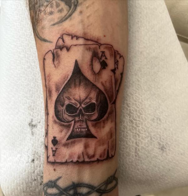 Old skull ace of spade card tattoo