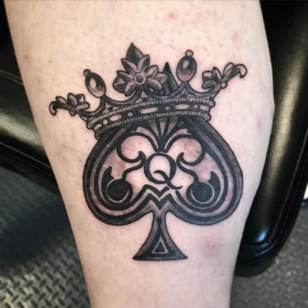 Ornamental Ace of spade with crown tattoo