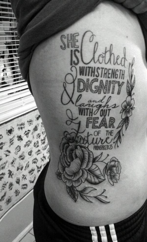 Philippians 4 13 lettering with flower tattoo