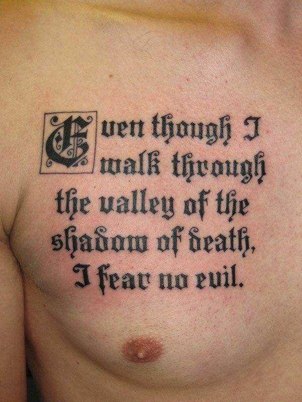 Psalm 23 4 tattoo on chest