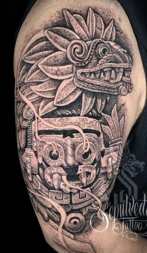 Quetzalcoatl and Tlaloc Tattoo