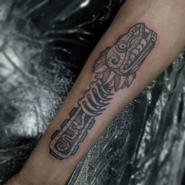Quetzalcoatl skeleton tattoo