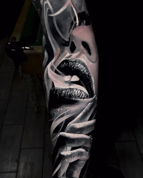 Realistic smoking tattoo