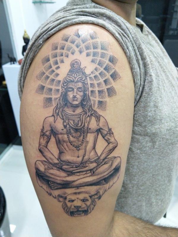 Shiva in meditation tattoo half sleeve