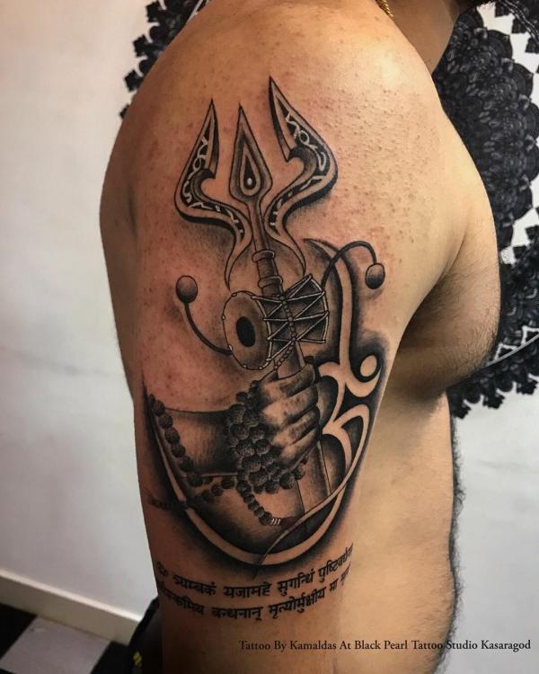 Shiva trishul tattoo upper arm