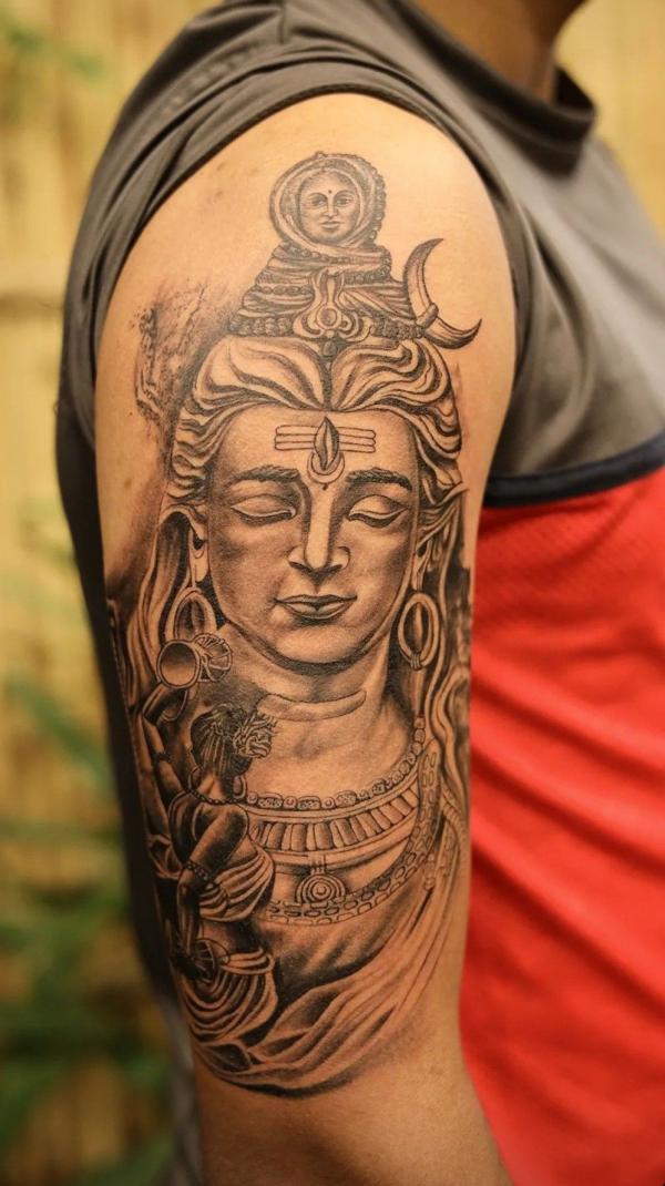 Shiva with the third eye tattoo half sleeve