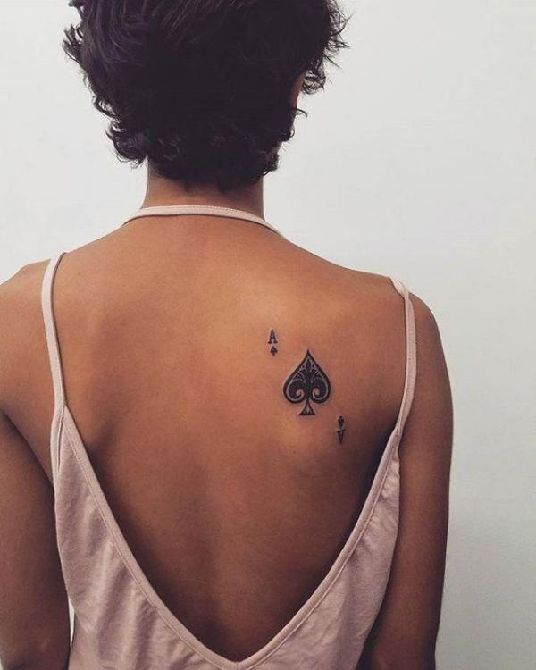Small Ace of spade tattoo on shoulder blade