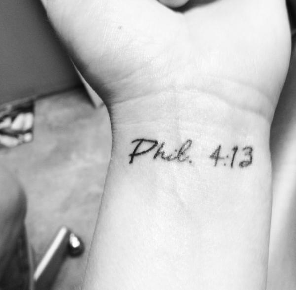 Small philippians 4 13 tattoo wrist
