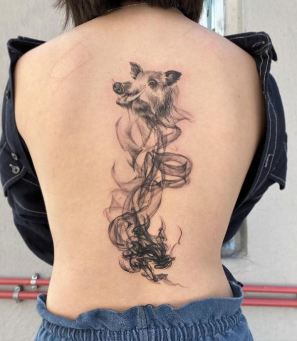 Smok and wolf tattoo