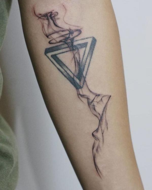 Smoke and penrose triangle tattoo