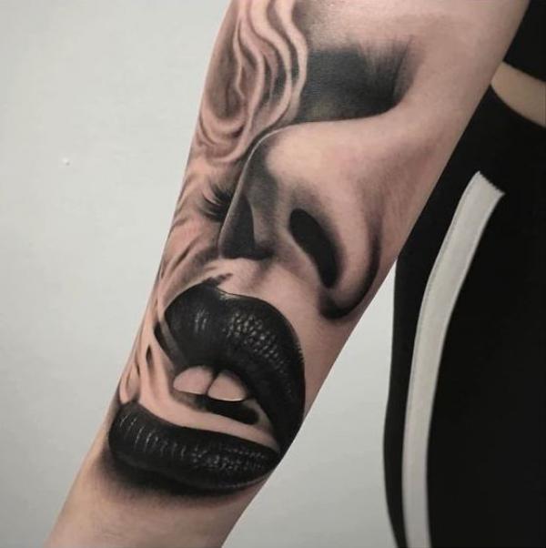 Smoke out of mouth tattoo