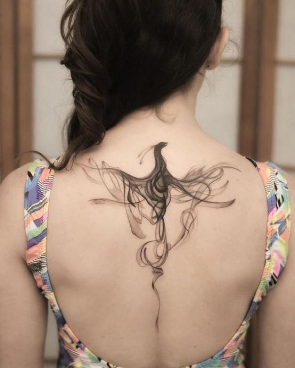Smoke phoenix tattoo back