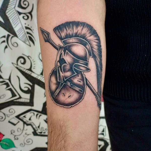 Spartan helmet spear and shield tattoo