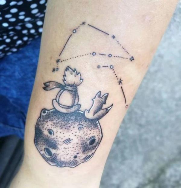 The little prince with Capricorn and Aries constellation tattoo