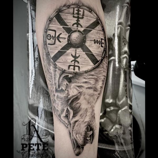 Viking Shield and Wolf tattoo