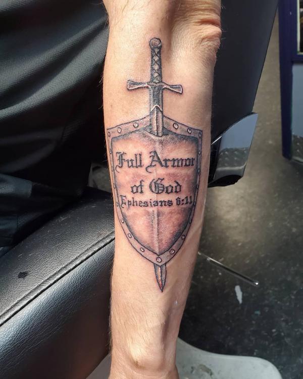 ephesians armor of god tattoo forearm