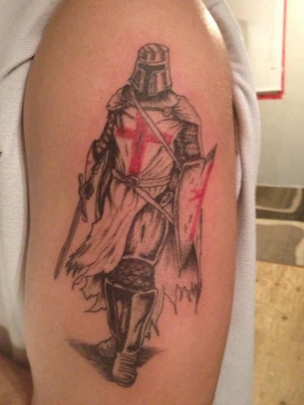 knight templar shield tattoo upper arm