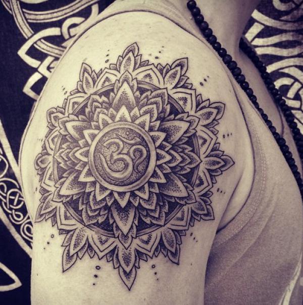 mandala om tattoo shoulder