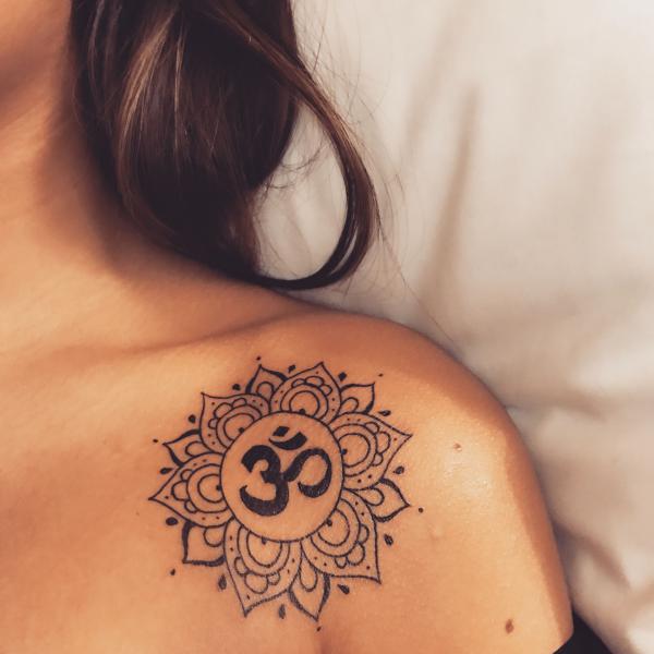mandala with om tattoo shoulder