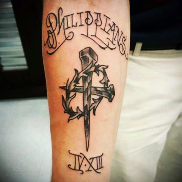 philippians 4 13 roman numerals with cross tattoo