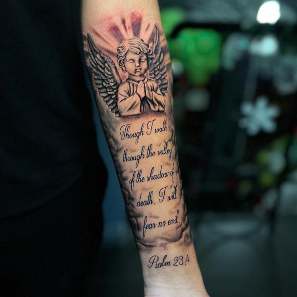 psalm 23 4 and cherub tattoo