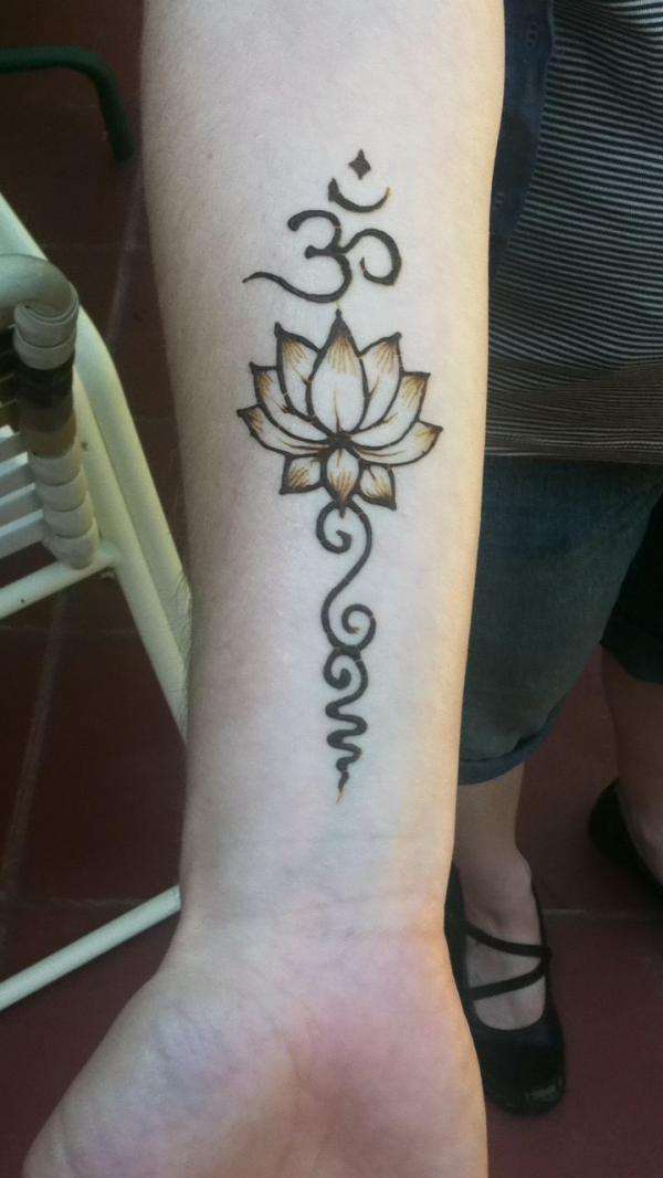 unalome om lotus tattoo forearm