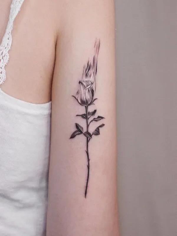 Black and white rose in flame Tattoo