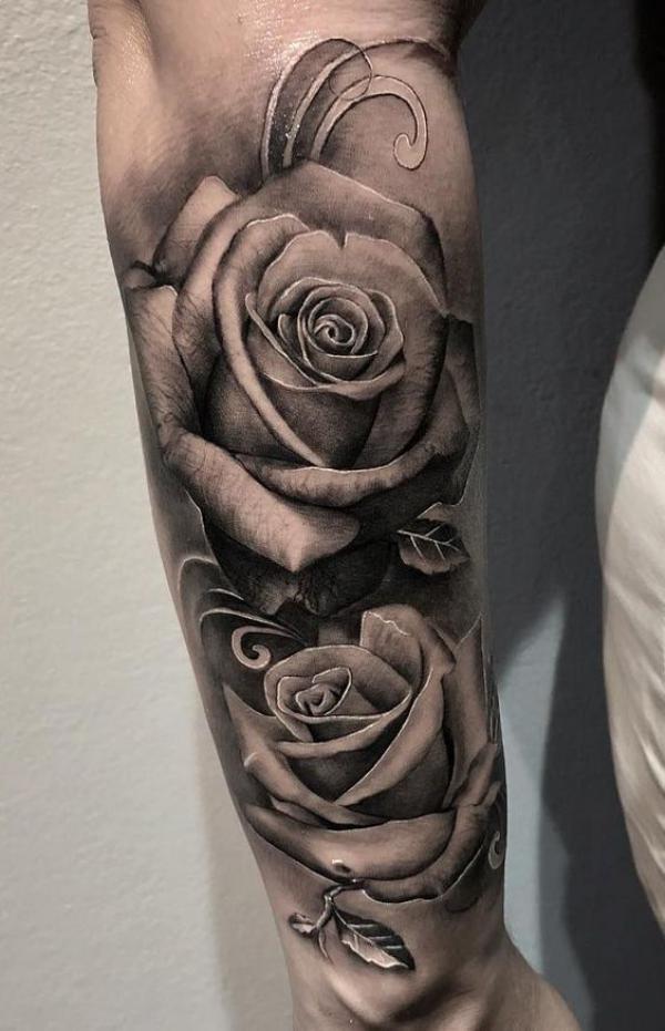 Black and white rose tattoo sleeve