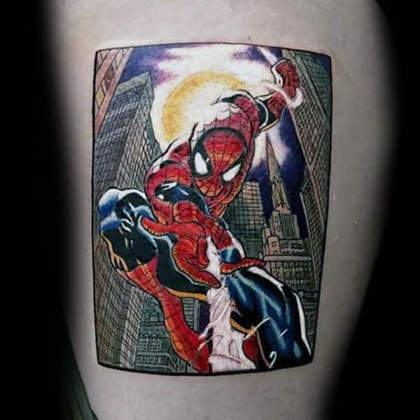 Falling spiderman rectangular tattoo