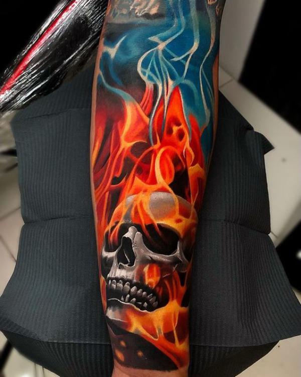 Fire and skull tattoo sleeve