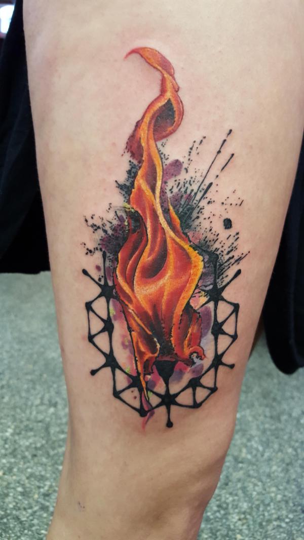 Geometric shape in flame tattoo