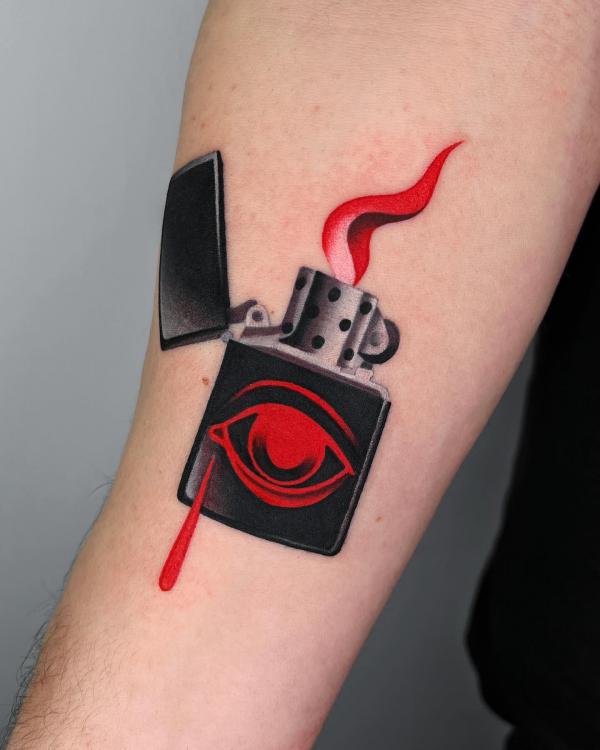 Lighter with flame tattoo