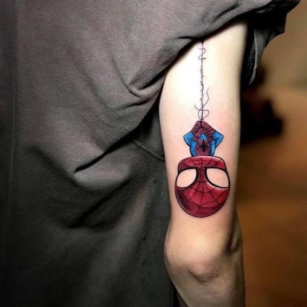 Small spider Man back of arm tattoo
