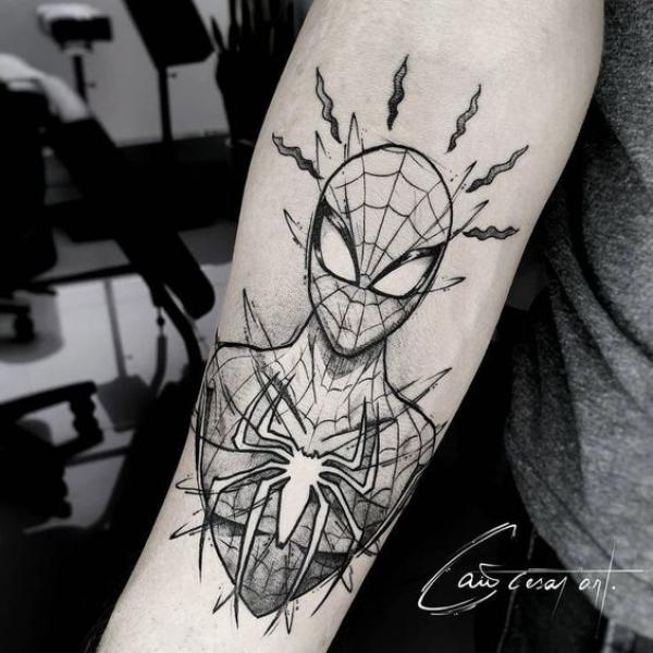 Spider Man and spider tattoo black and grey