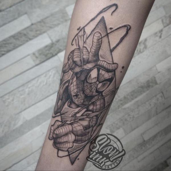 Spider Man forearm tattoo