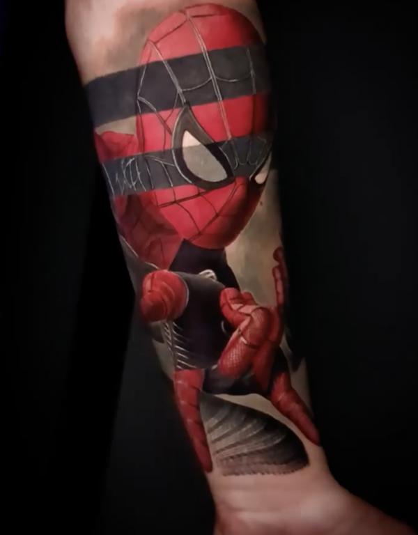 Spider man inner forearm tattoo