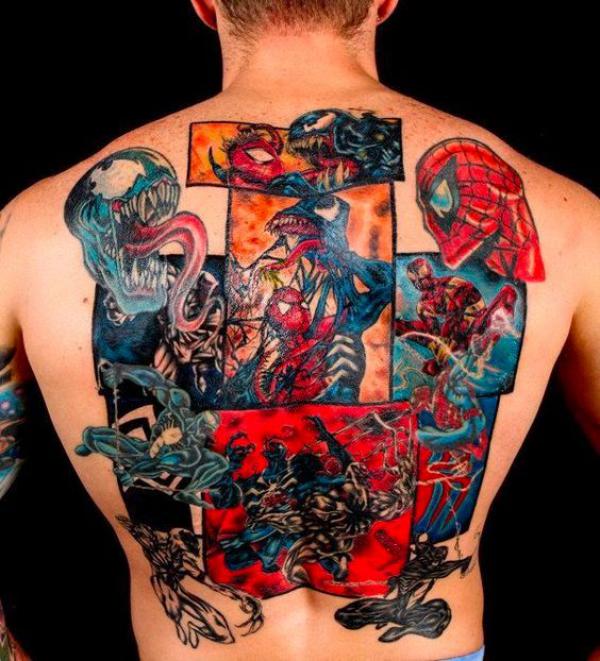 Spider man venom back tattoo