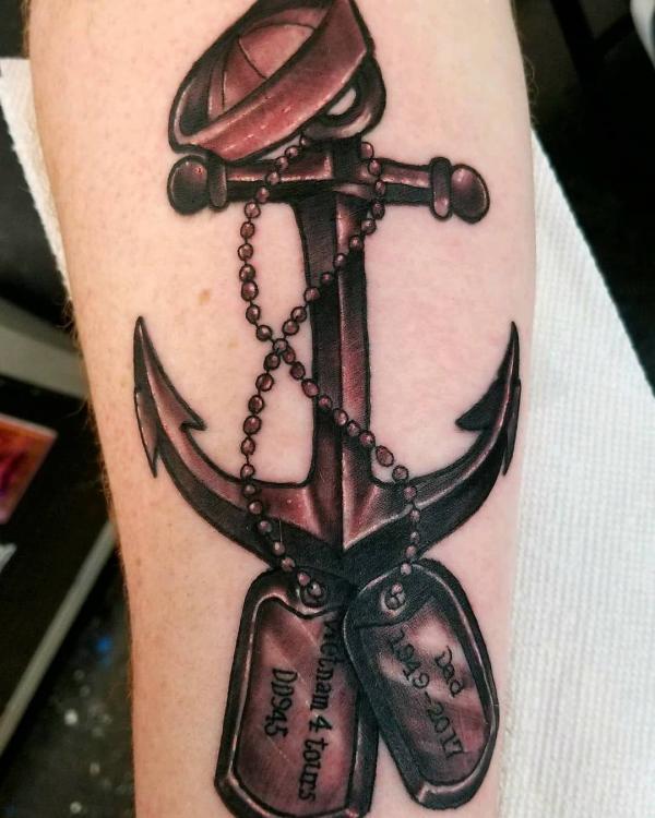 US Navy anchor and dog tag tattoo