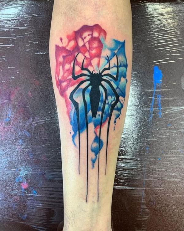 Watercolor spider man spider tattoo