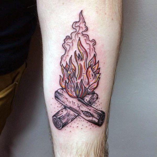 camp fire tattoo forearm