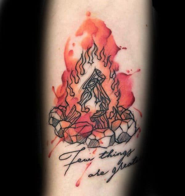 campfire tattoo with quote tattoo