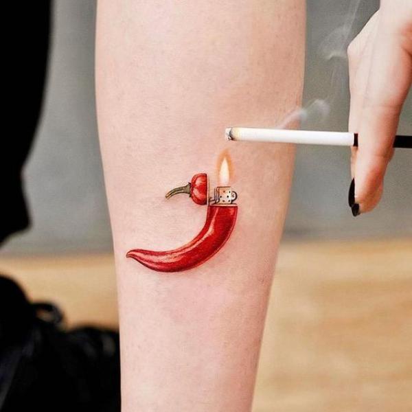 chili lighter with flame tattoo