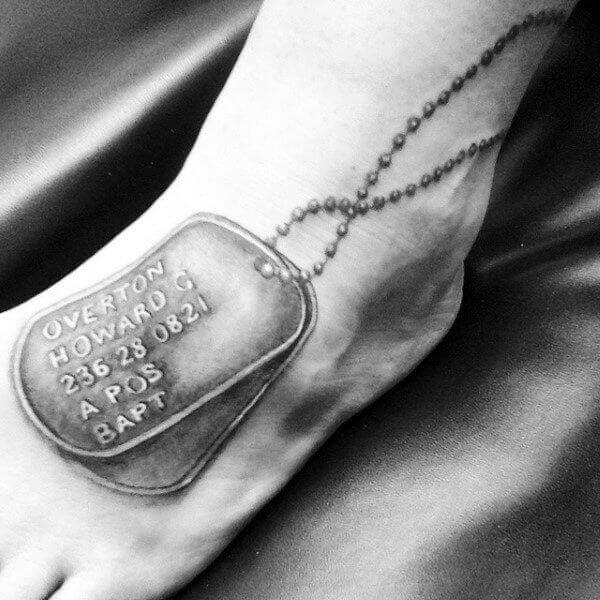 dog tag tattoo foot