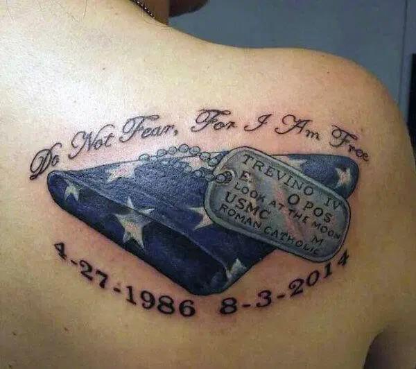 dog tag tattoo with quote Do not free for I am free