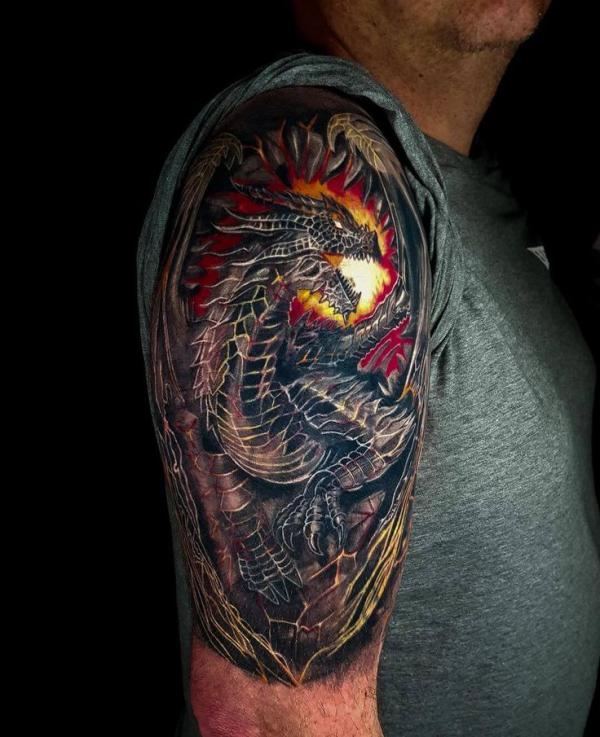 fire dragon tattoo half sleeve