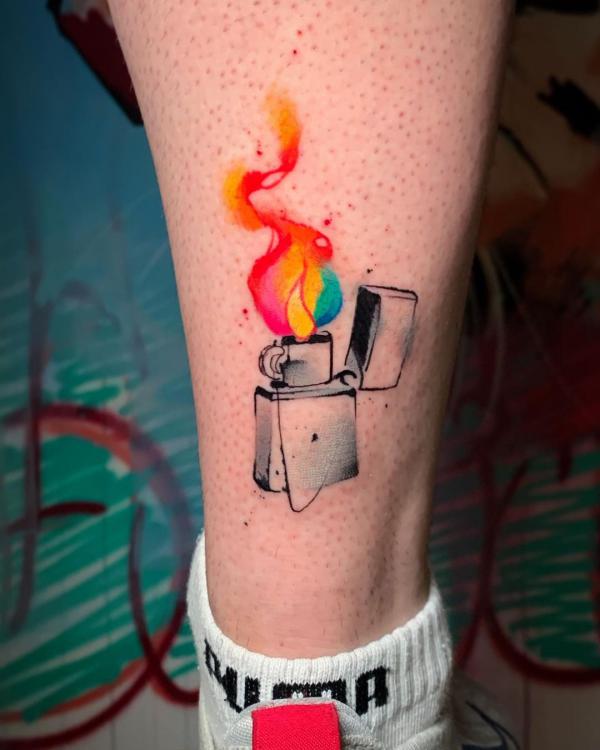 lighter and flame tattoo