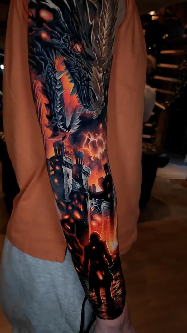phoenix in flame tattoo sleeve