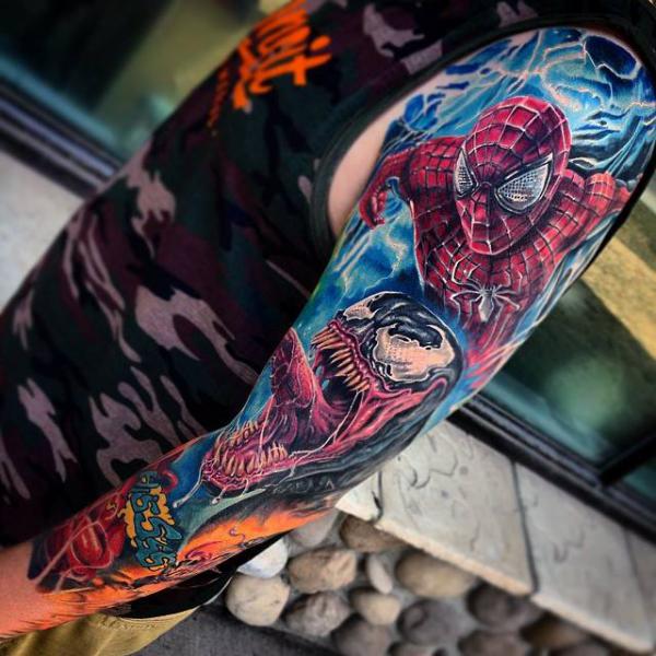 spider man and venom tattoo sleeve