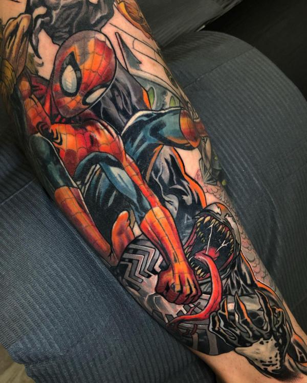 spider man and venom tattoo
