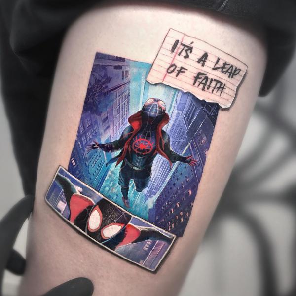 spider man with words its a leap of faith tattoo